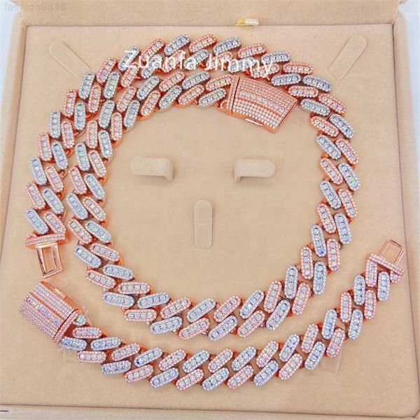 

18mm width men 925 sterling silver vvs1 moissanite diamond cuban link chain iced out 18mm two tone cuban link