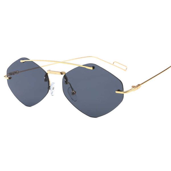 

2023 fashion harajuku style narrow frame for women han chao polygon sunglasses rimless glasses, White;black