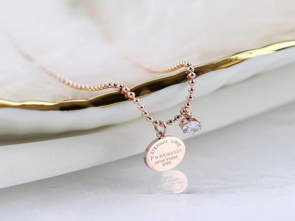 

yun ruo rose gold fashion zircon letters carved pendant necklace titanium steel jewelry woman birthday gift never fade whole5250333, Silver