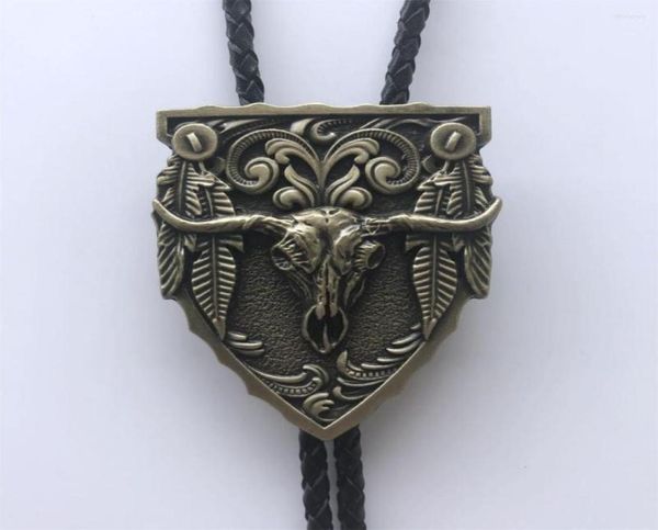 

bow ties antique bronze plated longhorn bull western bolo tie neck leather necklace4727849, Black;gray