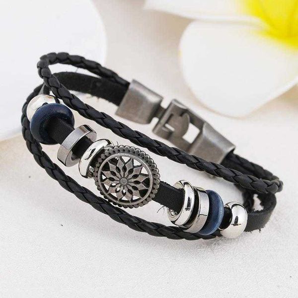 

simple alloy beads handmade strands woven leather string bracelet, Black