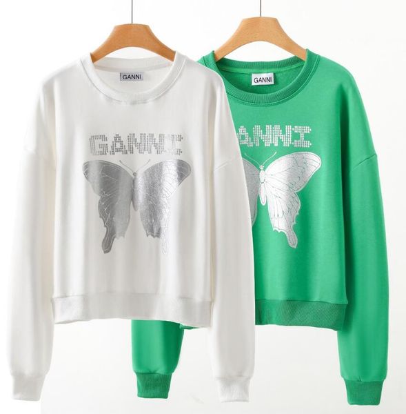 

ganni womens hoodie pullover butterfly print sweatshirt designer hoodies women clothing, Black