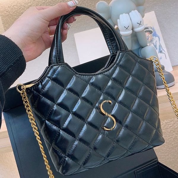 

tote women mini designer shopping bag with handle gold metal hardware chain real leather crossbody shoulder handbag luxury lady zipper purse