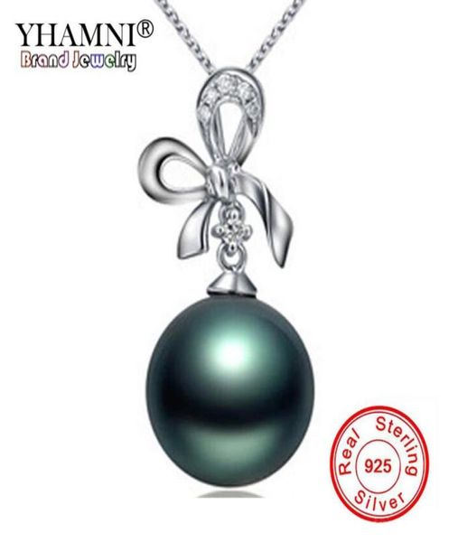 

yhamni real natural freshwater black pearl pendant necklace 925 sterling silver butterfl necklace wedding jewelry for women ng066210115