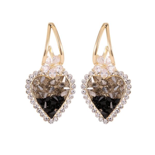 

luxury designer crytsal diamond heart stud earrings women french style large bling cz zirconia heart shape stud ear rings female ear jewellr, Golden;silver