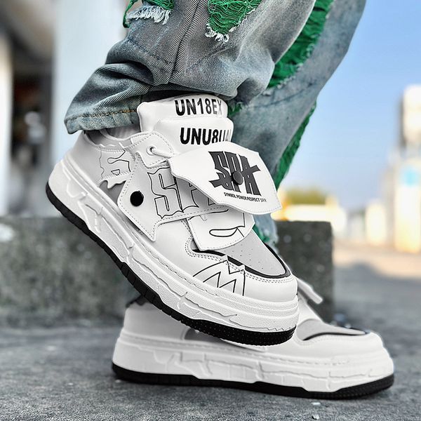

men hip hop skateboard shoes punk style male platform sneakers fashion trainers mens vulcanized sport shoes, Black
