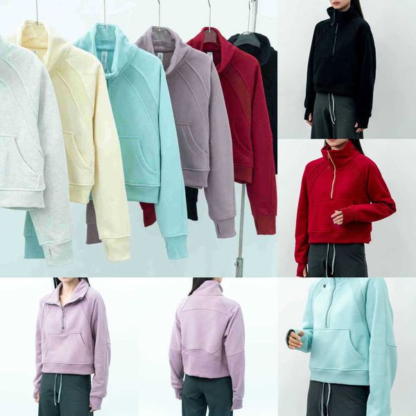 

ba 5aoq scu yoga full sweatshirt half zip without hoody outdoor leisure sweatshirts gym clothes women lu workout thick jackets lulus 1tf1, Black