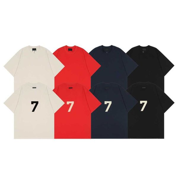 

season 7 main line fog high street digital 7 flocked short sleeve printed simple men's and women's couple round neck loose t-shirt, White;black