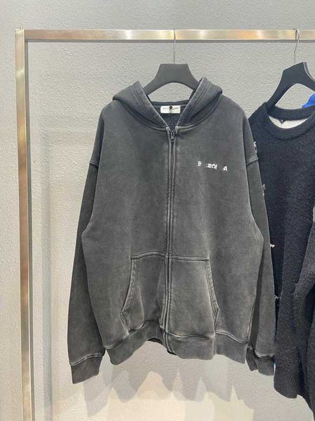 

men's hoodies sweatshirts b home anti letter embroidery washing old men's and women's zipper cardigan hooded sweater jacket y, Black