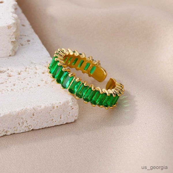 

band rings colored zircon stainless steel rings for women luxury gold plated finger ring 2023 trend couple aesthetic jewelry mujer, Silver