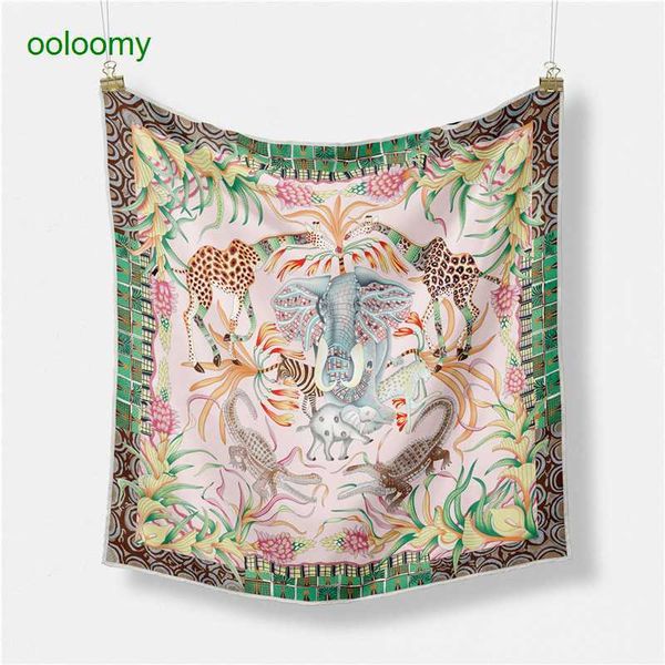 

hemres designer scarves new 53cm digital small square elephant animal printed women's decorative twill silk scarf, Blue;gray