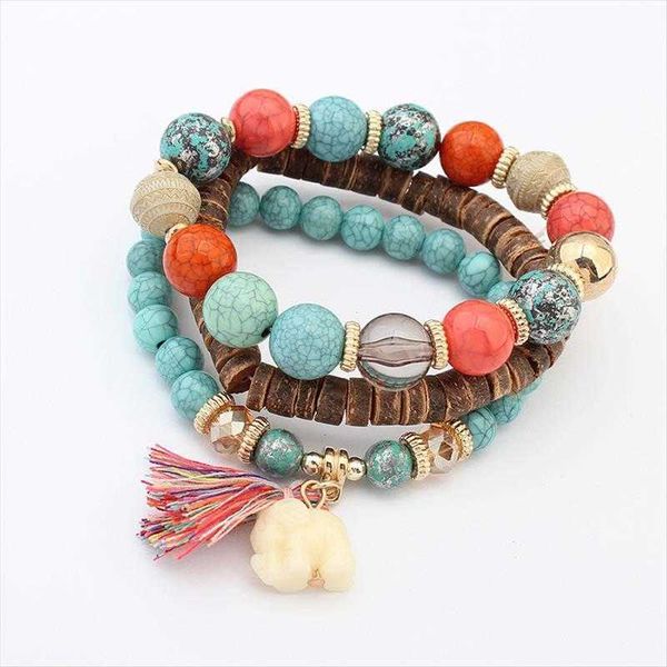

qianzi accessories strands fashion all match cute elephant multi layer bracelet wooden bead beaded handmade jewelry, Black