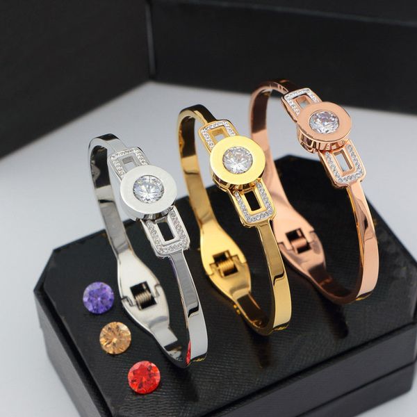 

luxury couple replaceable diamond bracelet women stainless steel rose gold fashion jewelry in hand valentine day gift for girlfriend proposa, Black