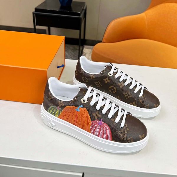

new time out sneakers casual shoes designer pumpkin pattern x yk shoes retro men's leather lace up fashion 3d printing coach sports wom, Black
