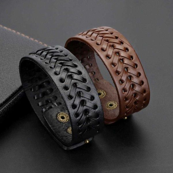 

export wide bracelet mens leather hand weaving wholesale, Golden;silver