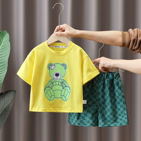 

children's summer short-sleeved suit boys girls clothing set infant baby casual short sleeved shorts two-piece baby clothing set, White
