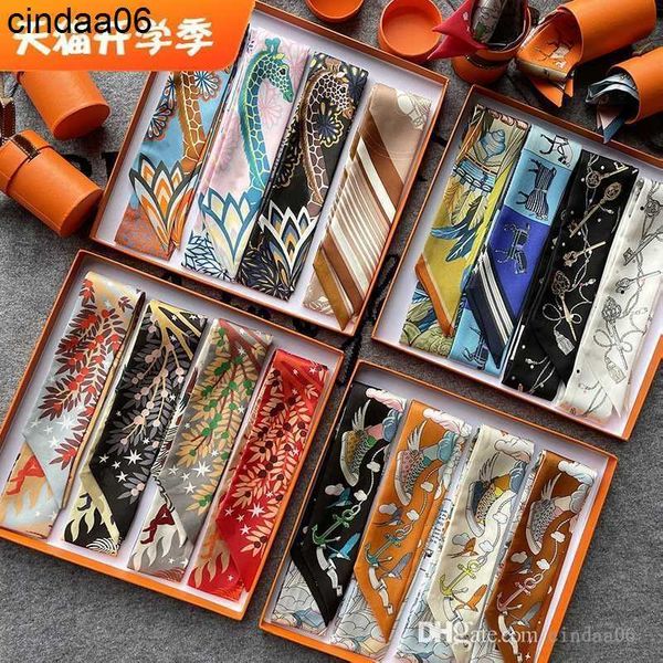 

2023 famous brand designer scarf silk with logo versatile silk twill binding scarves bag handle strip with box, Black