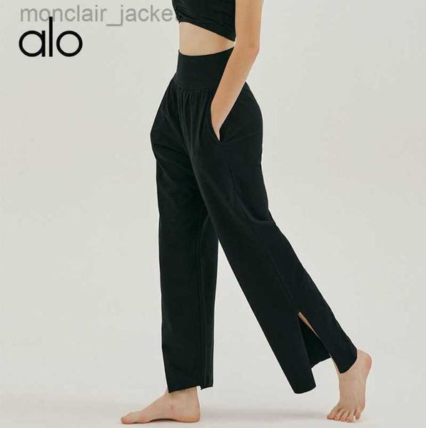 

desginer alos yoga leggings yoga's fitness and sports waistband pants wide leg pants with adjustable leggings breathable and loose fitt, Black