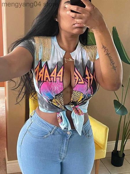 

women's t-shirt summer loose tassel graphic t shirt women fashion tie dye print short sleeve y2k crop streetwear casual bandage tee t2, White