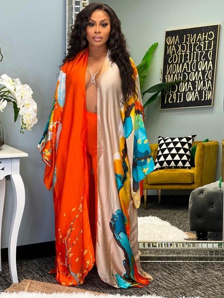 

ethnic clothing african dresses for women oversized kaftan elegant satin long sleeve cardigan dress casual loose summer beach wear robe femm, Red