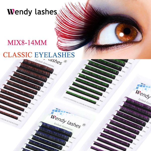 

false eyelashes 12row ombre lash red/green/brown/blue classic colored eyelash extension individual faux mink wendy lashes professional suppl