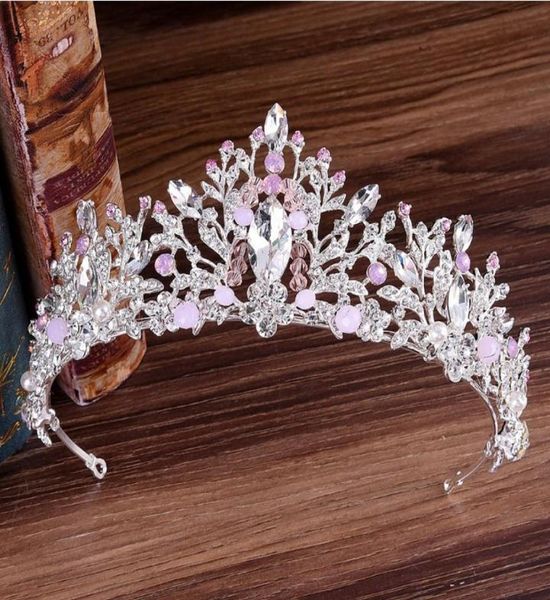 

tiara wedding crown bridal hair accessories luxurious baroque crystal pink beads queen crown women gift party hair jewelry4667564