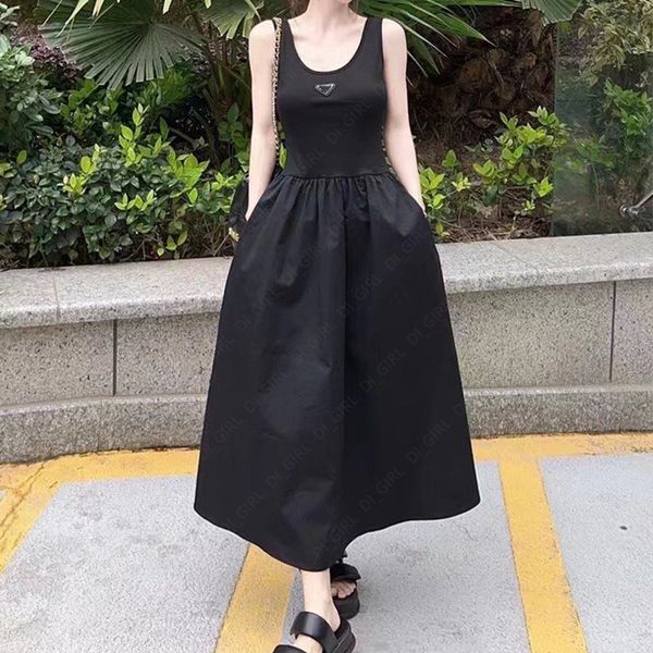 

2023womens casual dresses designer u-neck summer classic letter long woman, Black;gray