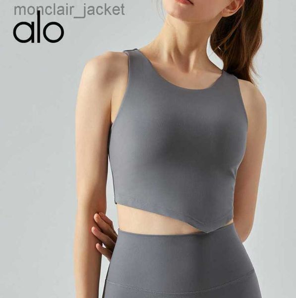 

desginer alo yoga sports bra women's breathable one piece chest cushion fitness tank shockproof abdominal contraction breast bra 23ssa, White