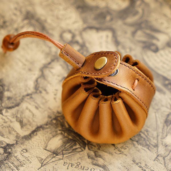 

evening bags handmade genuine leather coin purse drawstring key holder with snap retro wallet money pocket mini storage bag wholesale 230509