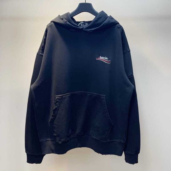 

men's hoodies sweatshirts correct edition of wave coke embroidery washing water worn men's and women's hoodie iejm, Black