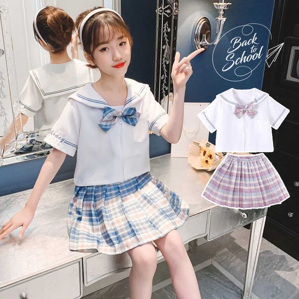 

clothing sets girls classic clothes set teenage summer jk uniform zipper design short sleeves and skirt 2pcs suits school with tie y23, White