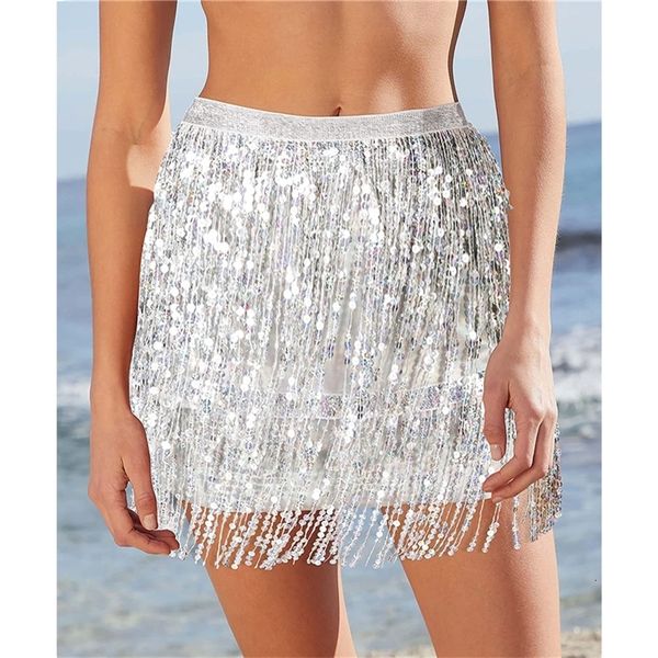 

skirts women sequined fringe glitters elastic waist miniskirt mini for dance rave party blacksilvergoldred 230509, Black