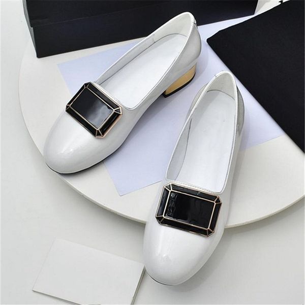 

fashion dress shoes 2023 channel women leather high heel metal buckle letter logo wedding party business casual flat shoes 09-04, Black