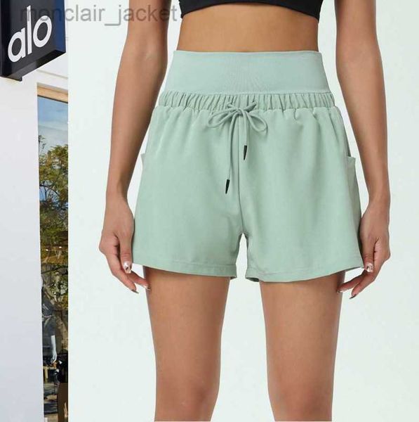 

desginer alos yoga leggings sports shorts women's fitness summer thin outwear anti glare high waist tight running pants, Black