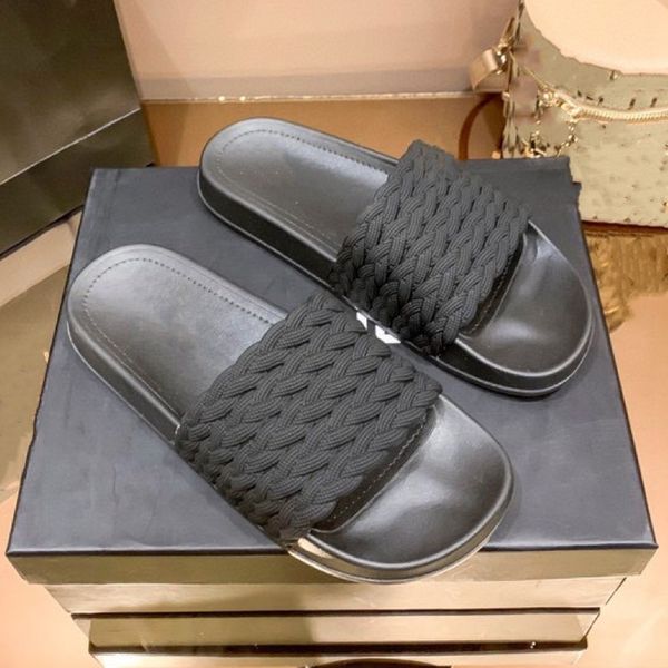 

new designer women sandal flat knitting slipper fashion thick summer heel slippers slides flip flops mule womens daily commuting sandals siz, Black