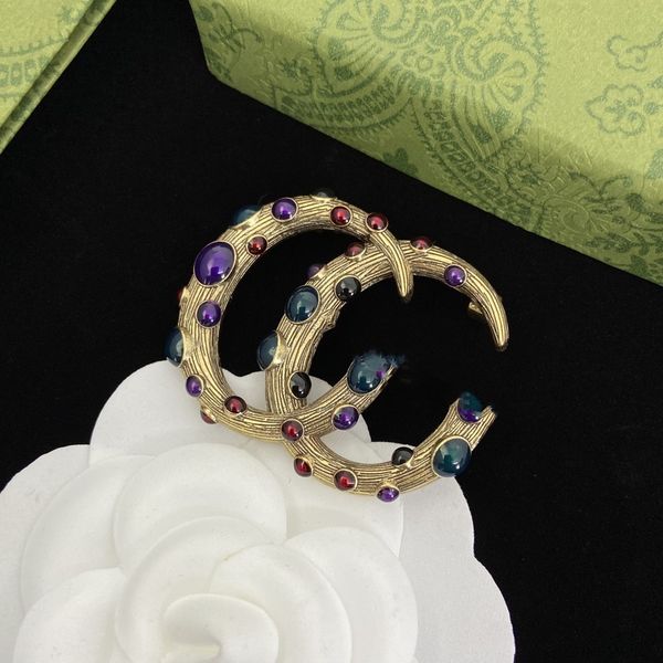 

women's charm brooch luxury designer brand letter crystal rhinestone brooch 18k gold plated women's wedding party jewelry, Golden;silver