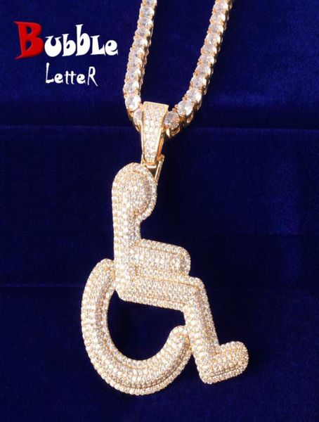 

wheelchair handicap sign pendant necklace gold color charm bling cubic zircon men039s hip hop rock jewelry chains7598939, Silver