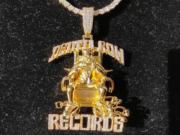 

hip hop large death row records pendant necklace 5a zircon 18k real gold plated1917638, Silver