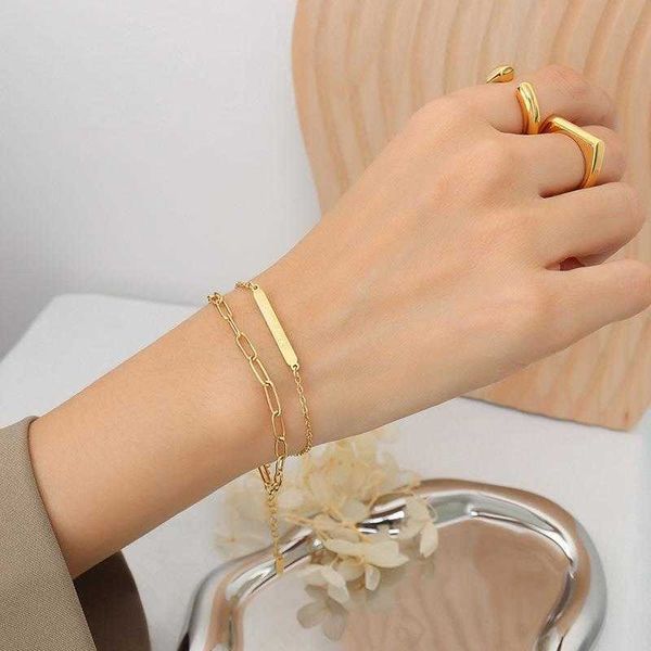 

winter ins style good luck bracelet letter long board double layer, Golden;silver