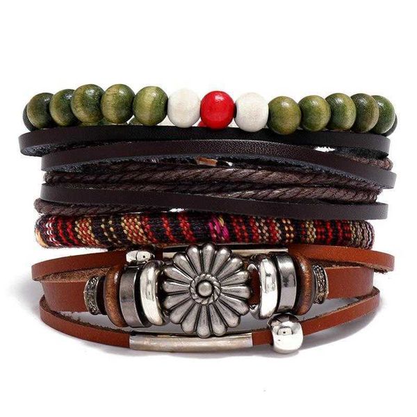 

fashion ornament wholesale personalized weave vintage leather bracelet combination set carrying strap, Golden;silver