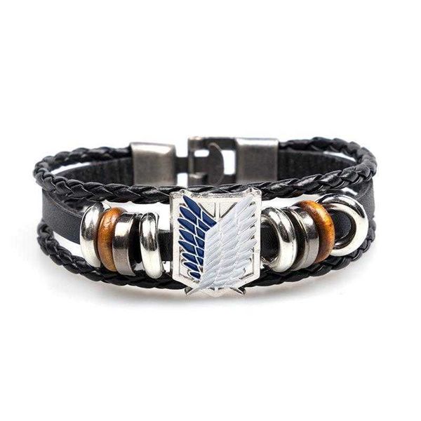 

anime peripheral attack on titan bracelet mens zinc alloy colorful wings of om leather, Golden;silver