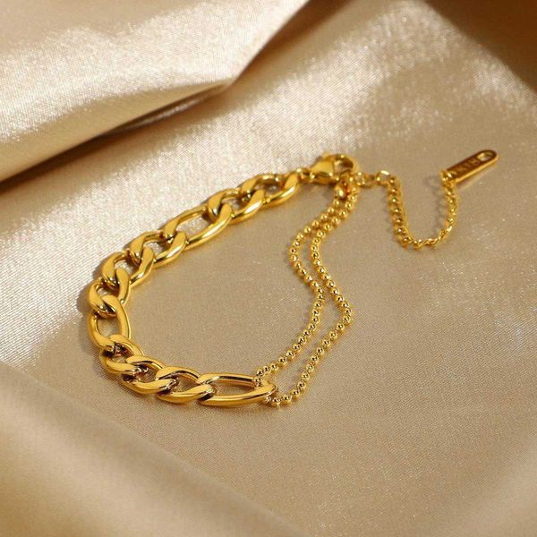 

simple fashion trend collar stitching multi functional bracelet gold plated stainless steel figaro chain for women, Golden;silver