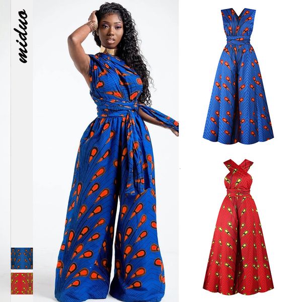 

ethnic clothing fashion women african jumpsuit print summer africa dashiki ankara bandage trousers multiple wear batik pant 230510, Red