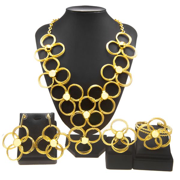

yulaili new brazilian gold style women jewelry set by hand necklace bracelet earrings ring brazil mesh jewelry sets, Black