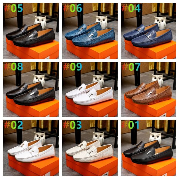 

2023 designer luxury h men fashion loafers pointed toe shoes casual breathable pu rubber sole flat wedding dress shoes size 38-45, Black