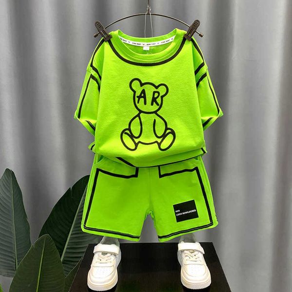 

clothing sets boys summer children t-shirt short sleeve +pants 2 pieces kids tracksuits baby clothes 2-10 years y23, White