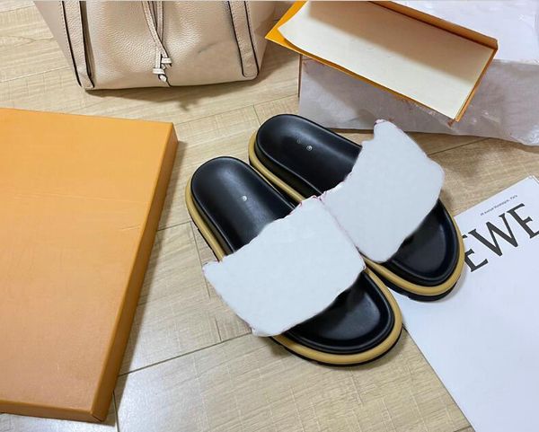 

platform designer summer slipper luxurious sandles pool pillow comfort mule slides platforms sandal woman real leather summer shoe, Black