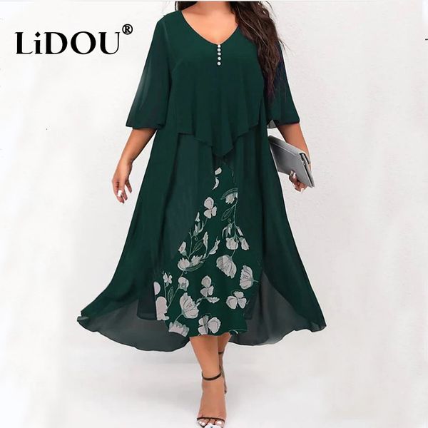 

plus size dresses spring autumn fashion patchwork vintage size dress woman aesthetic simple print oversized elegant chic vestidos de fiesta, Black