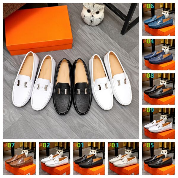 

9 model luxury new h mens loafers paris genuine leather gommino slip on walk wedding business drive dress classics shoes size 38-45, Black