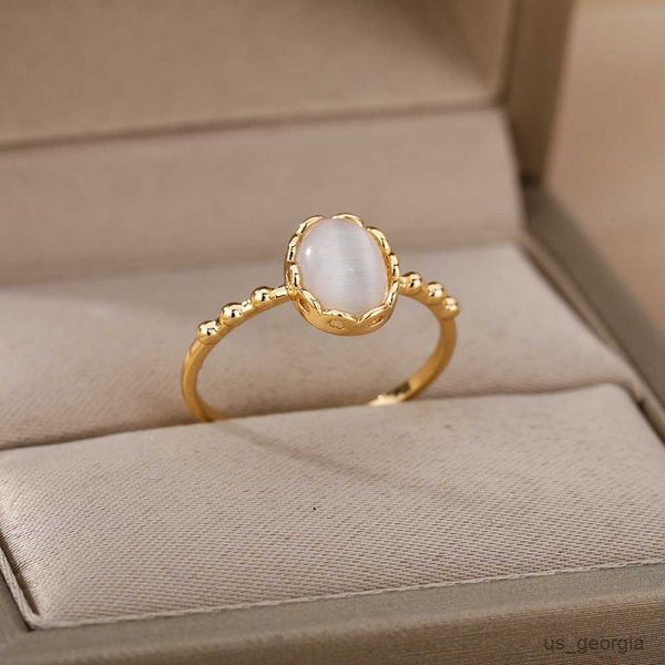 

band rings white opal rings for women lover gold color stainless steel female engagement wedding ring jewelry girlfriend birthday gift, Silver